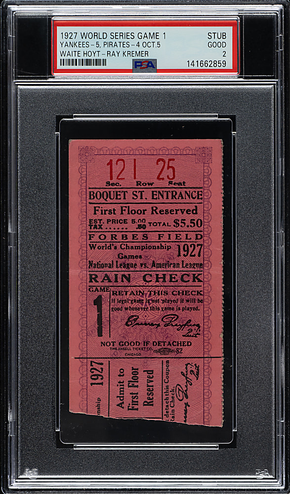 1927 Pittsburgh Pirates (vs. New York Yankees) World Series Game 1 Ticket Stub PSA GOOD 2