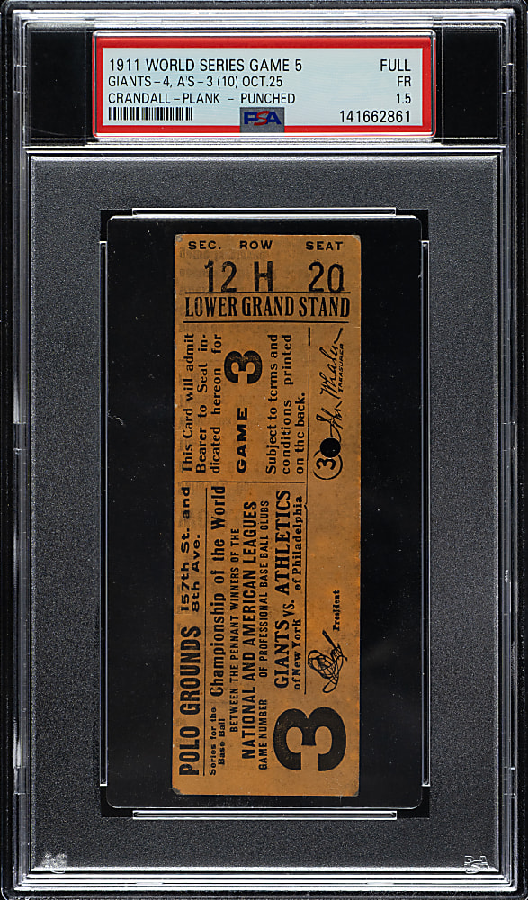1911 New York Giants (vs. Philadelphia Athletics) World Series Game 5 Full Ticket PSA FAIR 1.5