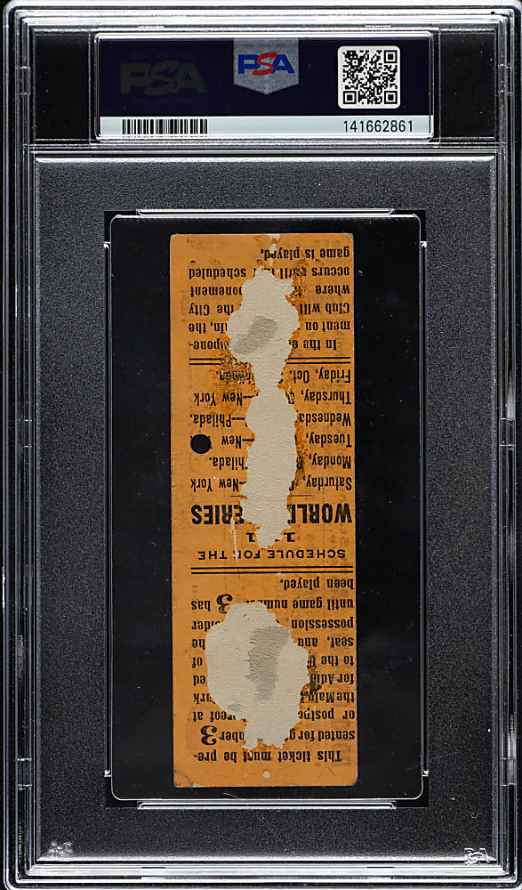 1911 New York Giants (vs. Philadelphia Athletics) World Series Game 5 Full Ticket PSA FAIR 1.5