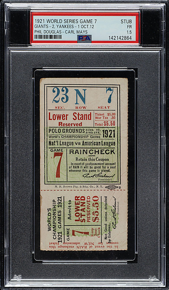 1921 New York Giants (vs. New York Yankees) World Series Game 7 Ticket Stub PSA FAIR 1.5