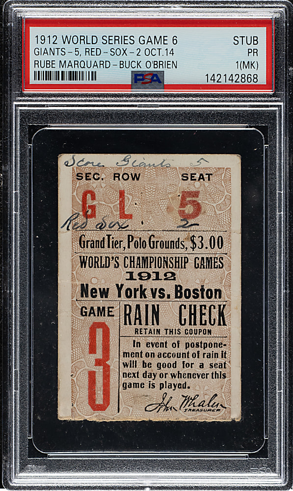 1912 New York Giants (vs. Boston Red Sox) World Series Game 6 Ticket Stub PSA POOR 1 (MK)