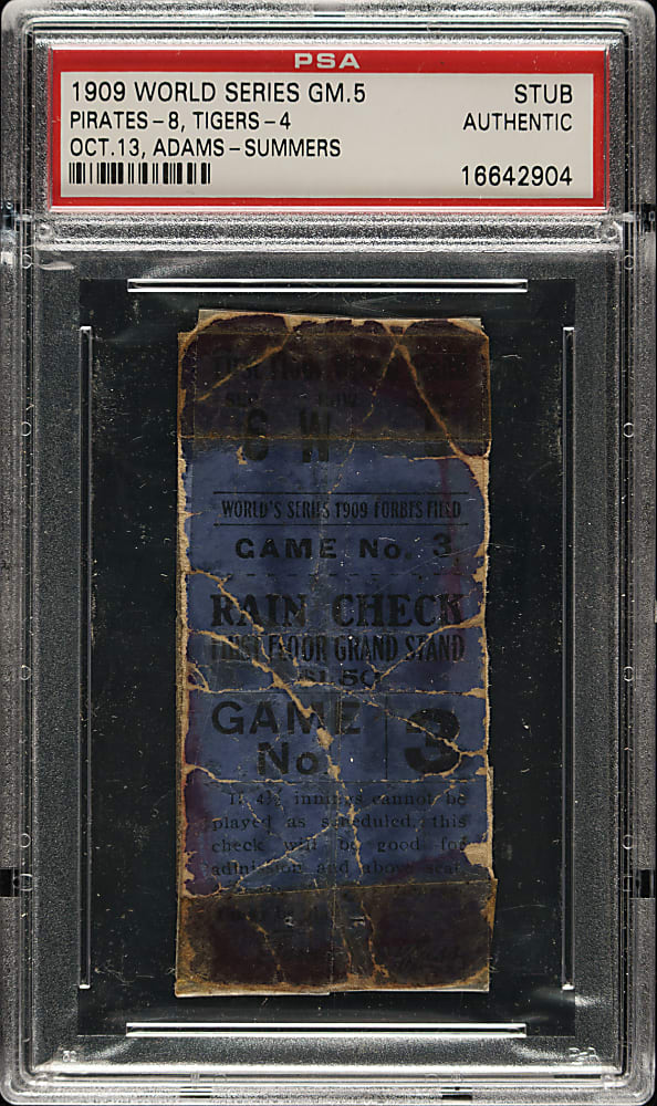 1909 Pittsburgh Pirates (vs. Detroit Tigers) World Series Game 5 Ticket Stub - PSA