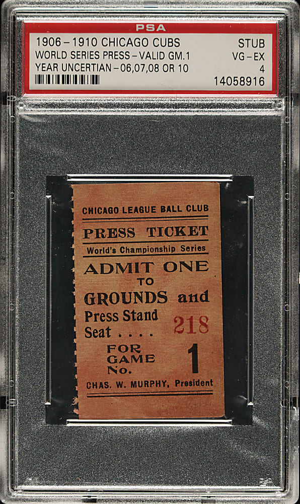 1906-1910 Chicago Cubs World Series Press Ticket Stub PSA VG-EX 4 - The Only Graded Example!