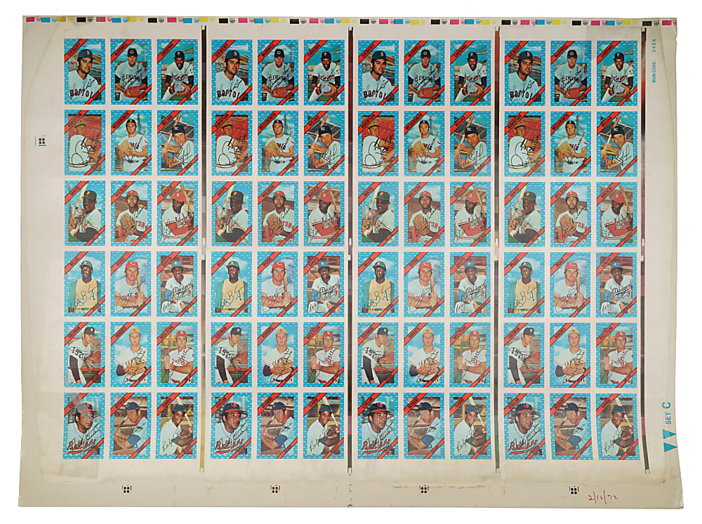 1972 Kellogg's 3-D Uncut Sheet Collection (3 Sheets, 216 Cards) Including Four Complete Sets