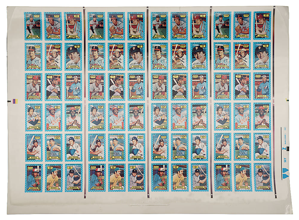 1974 Kellogg's 3-D Uncut Sheet Collection (3 Sheets, 216 Cards) Including Four Complete Sets