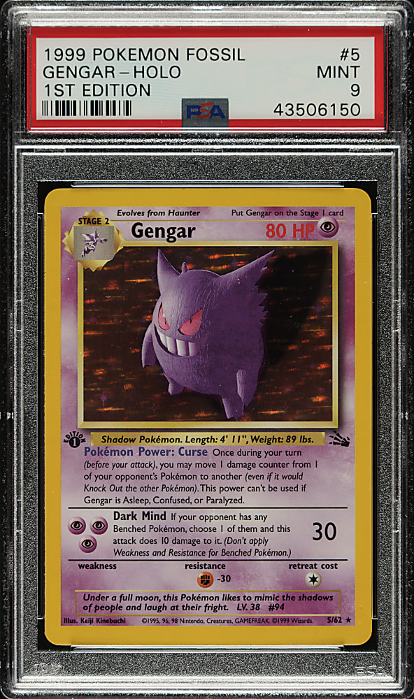 1999 Pokemon Fossil 1st Edition #5 Gengar Holographic PSA MINT 9