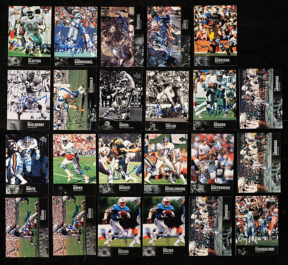 Signed 1997 Upper Deck Legends Autograph Football Collection (27) Including Otto Graham, Paul Hornung, and Eric Dickerson