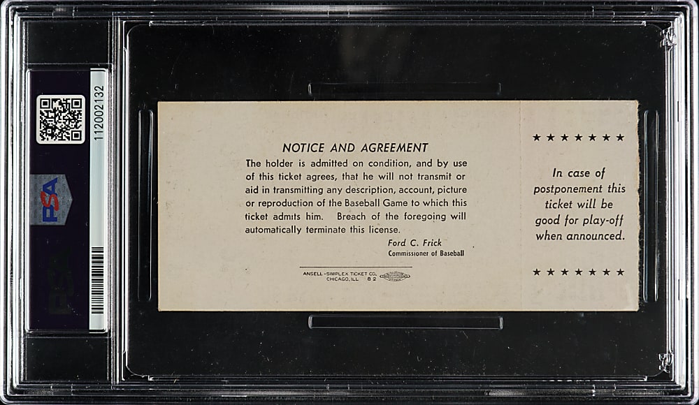 1954 All-Star Game Ticket Stub PSA NM 7 - Jackie Robinson Last All-Star Game - 1 of 1 - Highest Graded!