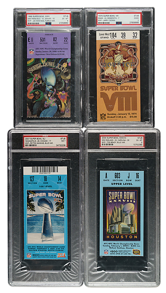 1974 to 2007 Super Bowl Ticket Stub PSA-Graded Collection (11)