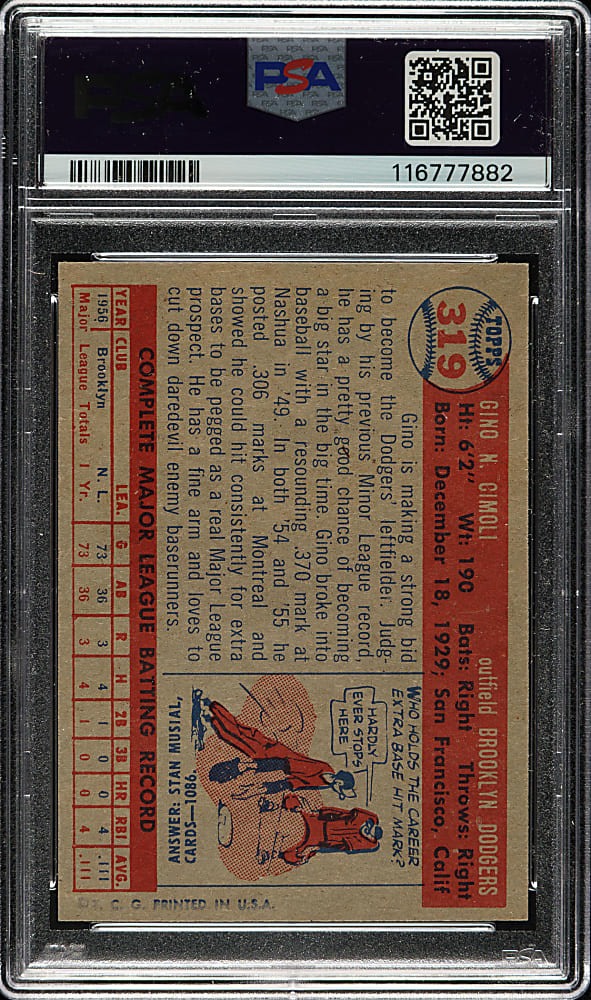 1957 Topps #319 Gino Cimoli PSA NM-MT 8