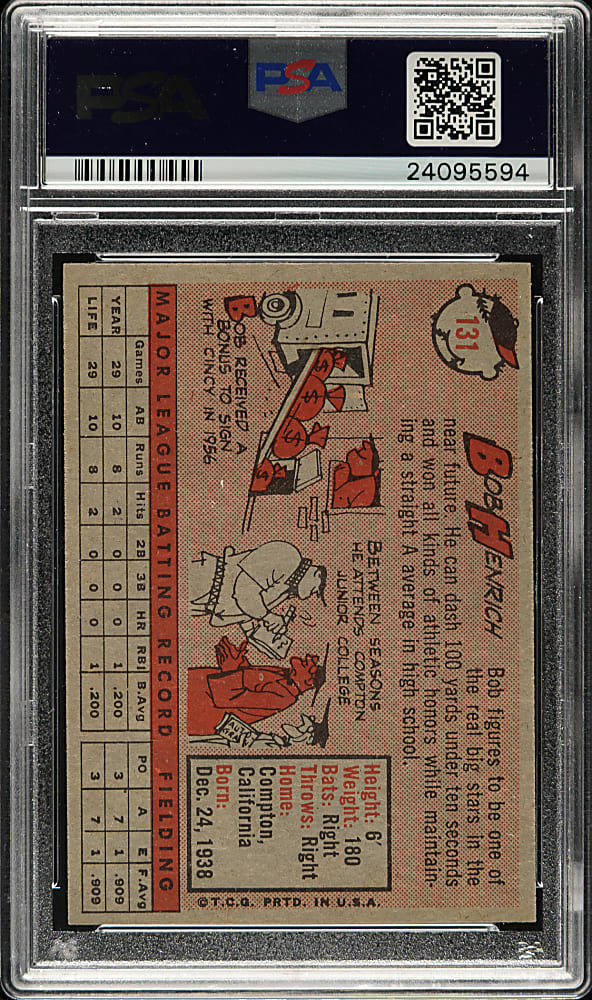 1958 Topps #131 Bob Henrich PSA MINT 9 - Highest Graded!