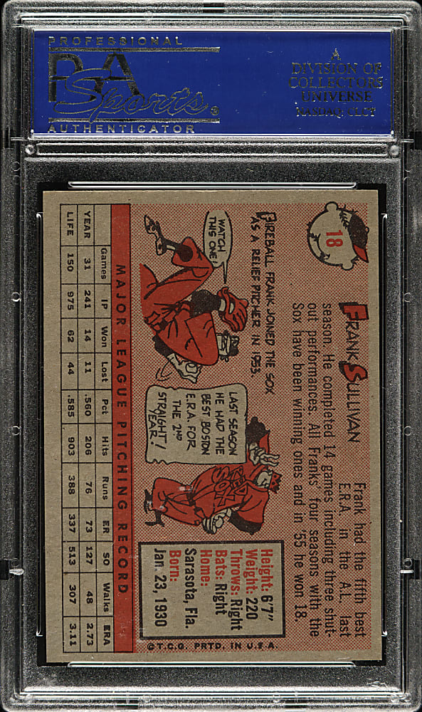 1958 Topps #18 Frank Sullivan PSA MINT 9 - Highest Graded!