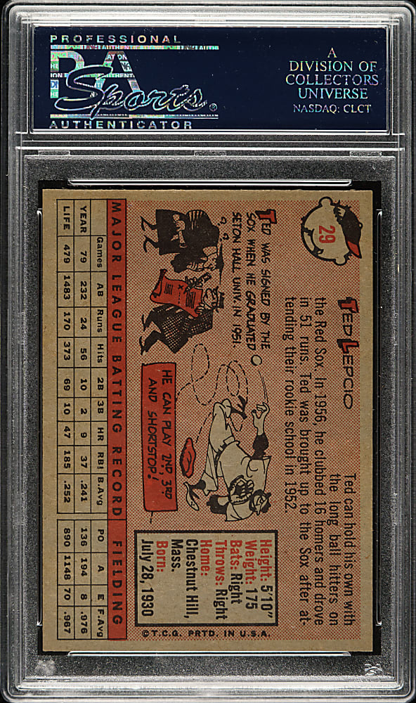 1958 Topps #29 Ted Lepcio PSA MINT 9