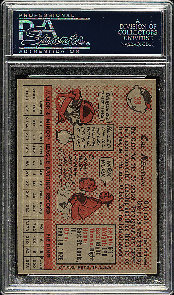 1958 Topps #33 Cal Neeman PSA MINT 9 - Highest Graded!