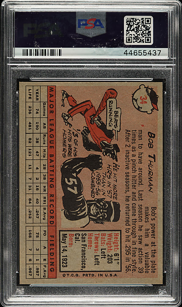1958 Topps #34 Bob Thurman PSA MINT 9