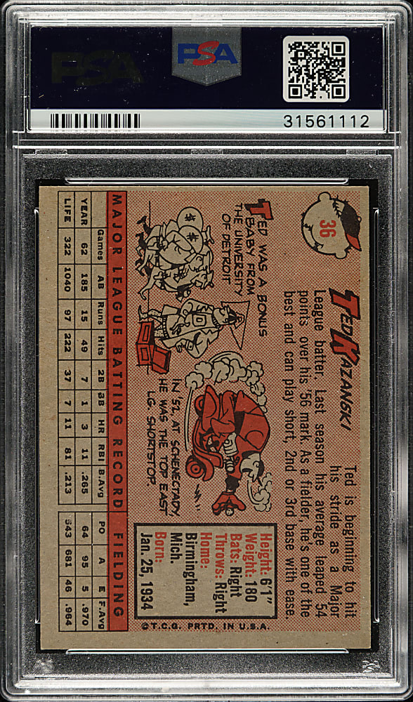 1958 Topps #36 Ted Kazanski PSA MINT 9 - Highest Graded!