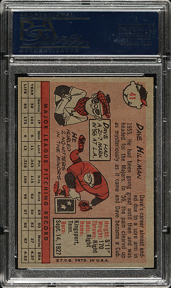 1958 Topps #41 Dave Hillman PSA MINT 9