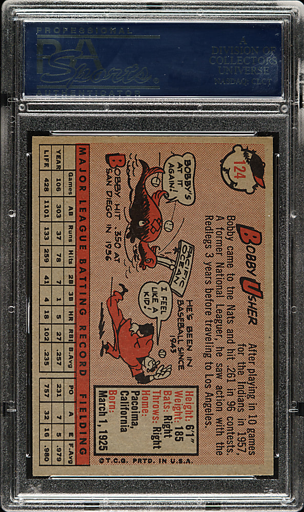 1958 Topps #124 Bobby Usher PSA MINT 9 - Highest Graded!