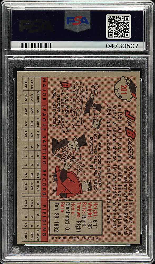 1958 Topps #201 Jim Bolger PSA MINT 9 - Highest Graded!