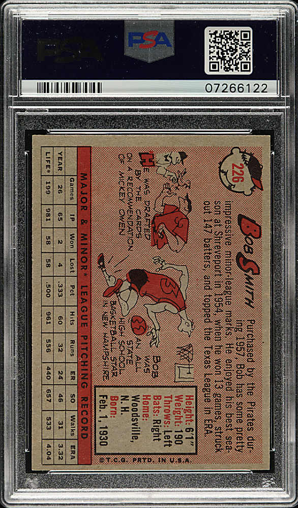 1958 Topps #226 Bob Smith PSA MINT 9 - Highest Graded!