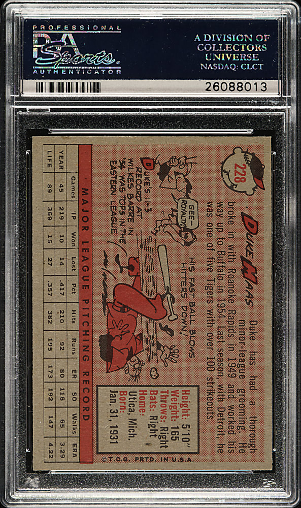 1958 Topps #228 Duke Maas PSA MINT 9 - Highest Graded!