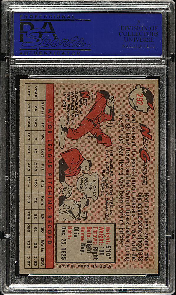 1958 Topps #292 Ned Garver PSA MINT 9