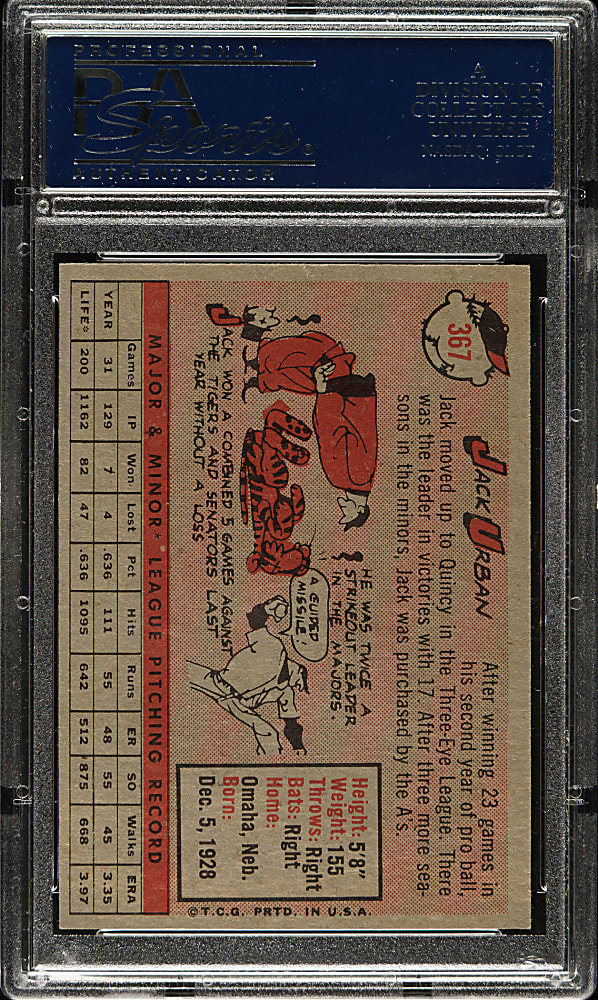 1958 Topps #367 Jack Urban PSA MINT 9 - Highest Graded!