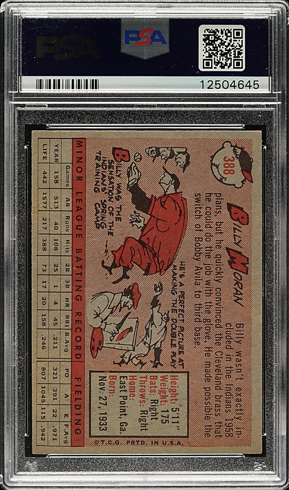 1958 Topps #388 Billy Moran PSA MINT 9 - Highest Graded!