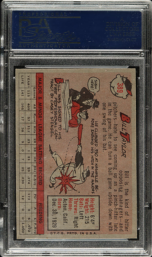 1958 Topps #389 Bill Taylor PSA MINT 9 - Highest Graded!