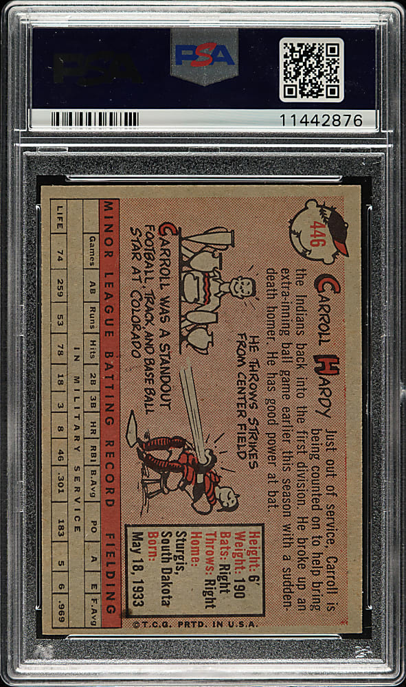 1958 Topps #446 Carroll Hardy PSA MINT 9 - Highest Graded!