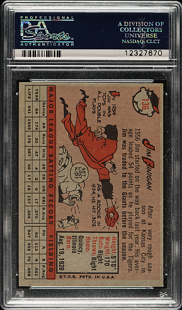 1958 Topps #136 Jim Finigan PSA MINT 9