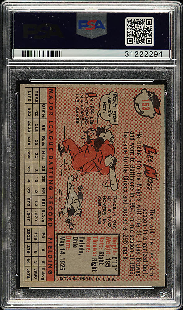 1958 Topps #153 Les Moss PSA MINT 9 - Highest Graded!