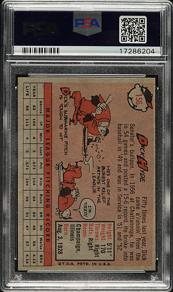 1958 Topps #156 Dick Hyde PSA MINT 9 - Highest Graded!