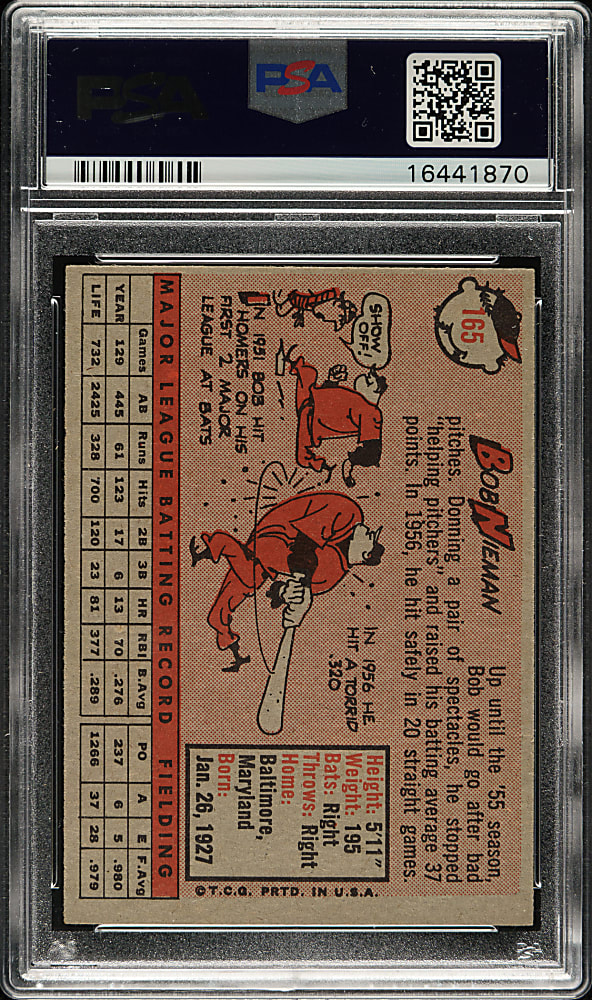 1958 Topps #165 Bob Nieman PSA MINT 9 - Highest Graded!