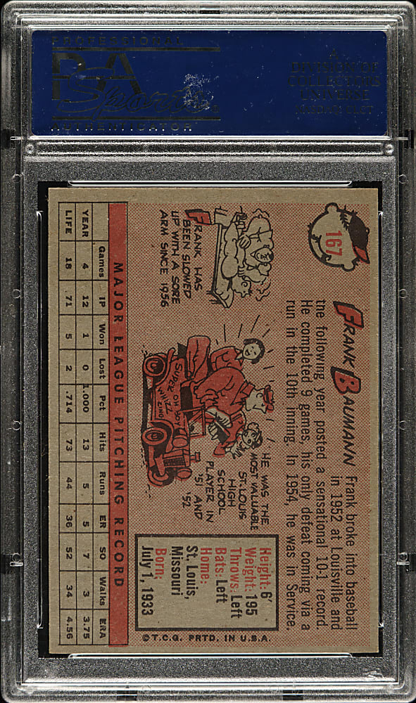 1958 Topps #167 Frank Baumann PSA MINT 9 - Highest Graded!