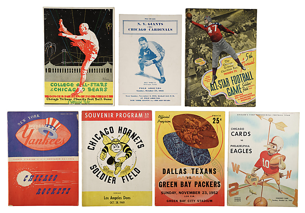 1934 to 1955 Football Program Collection (7) Including Chicago Cardinals, New York Yankees, and Green Bay Packers