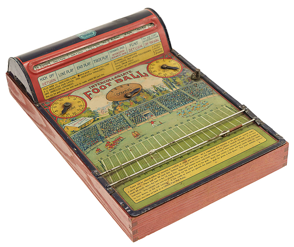 Circa 1920s and 1930s Hustler Toy Co. Intercollegiate Football Game Tin and American Football Card Game Pair
