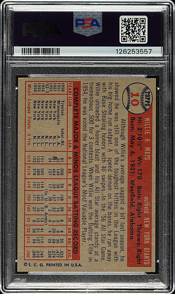 1957 Topps #10 Willie Mays PSA NM-MT 8