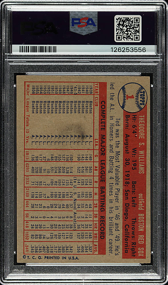 1957 Topps #1 Ted Williams PSA EX-MT 6