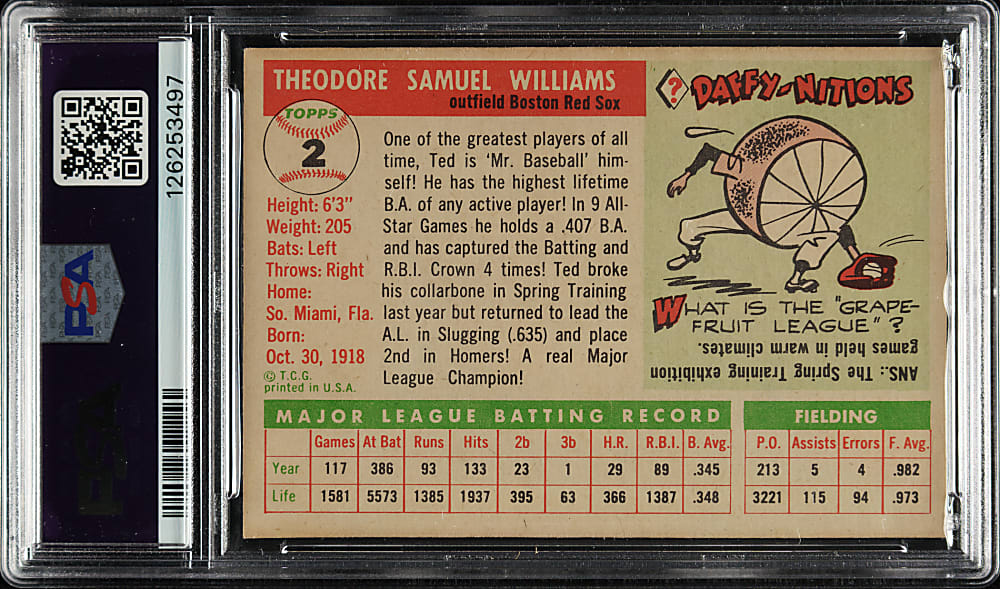 1955 Topps #2 Ted Williams PSA EX-MT 6