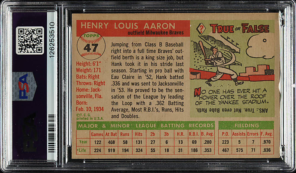 1955 Topps #47 Hank Aaron PSA EX-MT+ 6.5