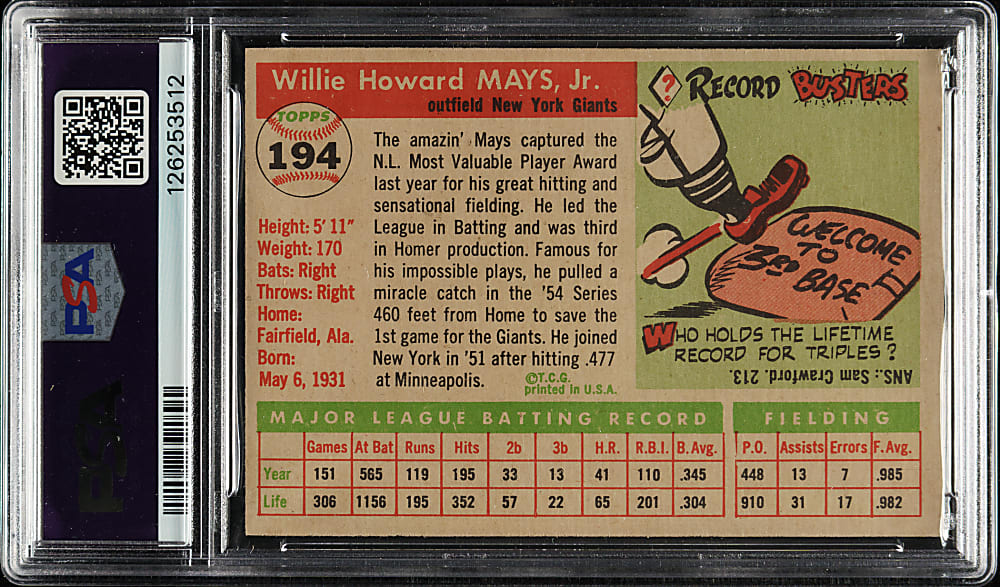1955 Topps #194 Willie Mays PSA NM 7
