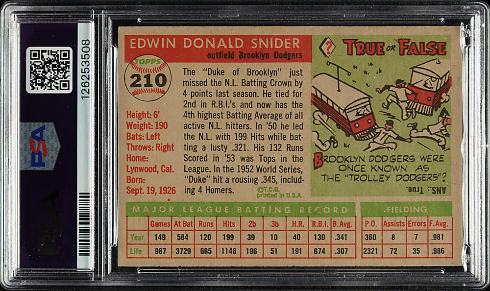 1955 Topps #210 Duke Snider PSA NM 7