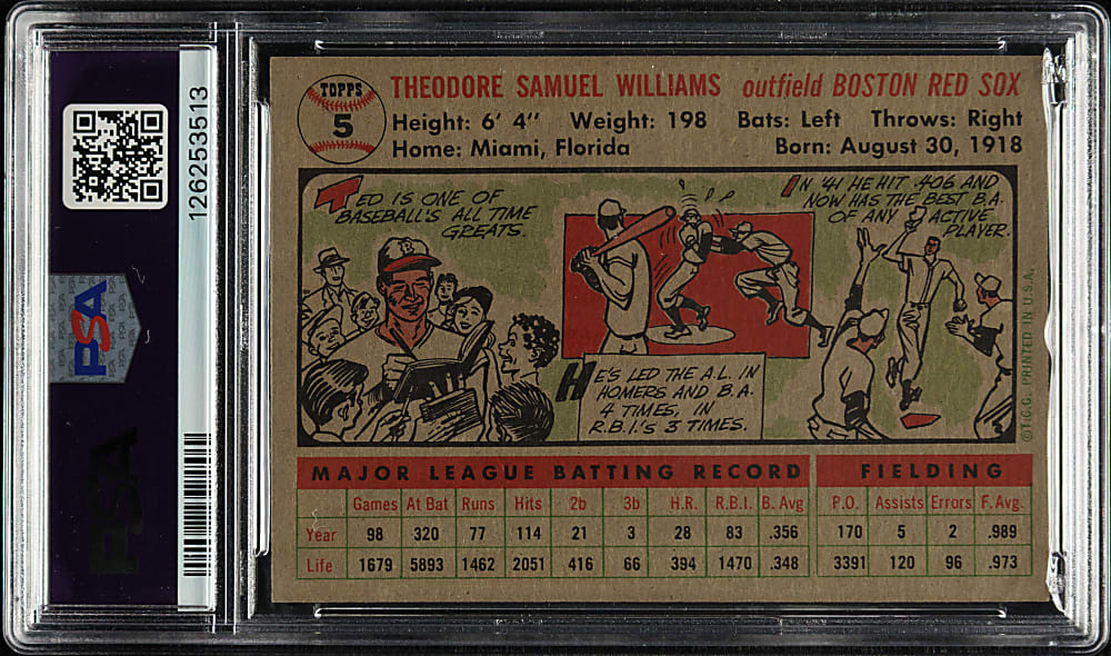 1956 Topps #5 Ted Williams Gray Back PSA NM 7