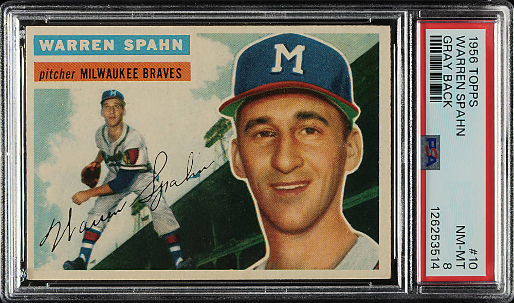 1956 Topps #10 Warren Spahn Gray Back PSA NM-MT 8