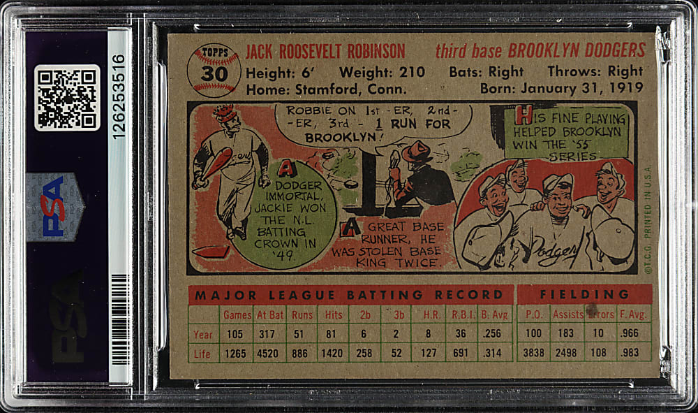 1956 Topps #30 Jackie Robinson Gray Back PSA EX-MT 6