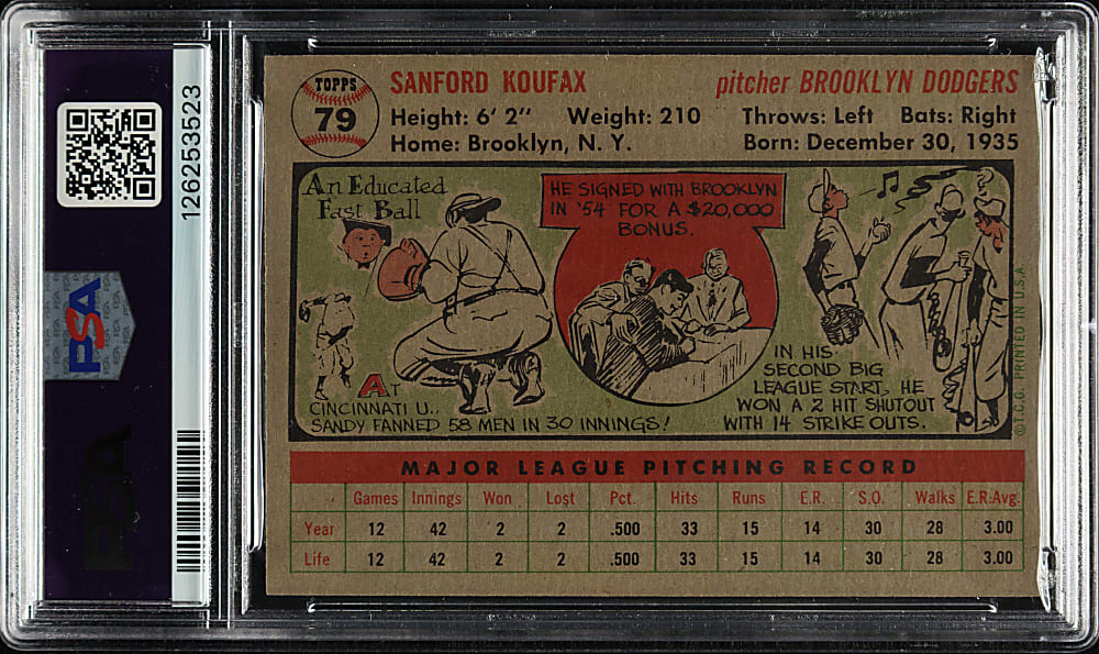 1956 Topps #79 Sandy Koufax Gray Back PSA NM 7