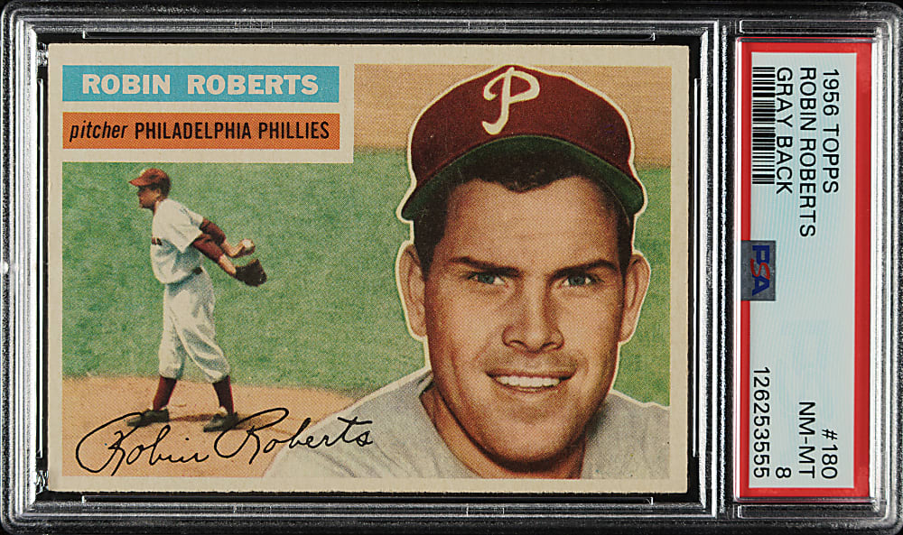 1956 Topps #180 Robin Roberts Gray Back PSA NM-MT 8