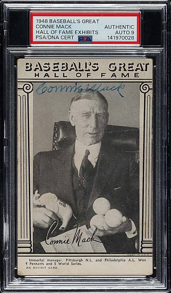 Signed 1948 W464 Baseball's Great Hall of Fame Exhibits Connie Mack PSA/DNA MINT 9 and JSA