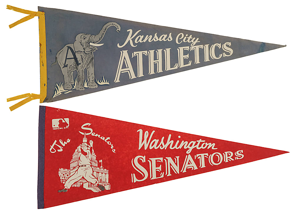 1940s to 1960s Baseball Pennant Collection (13) Including St. Louis Cardinals, New York Giants, and Kansas City Athletics